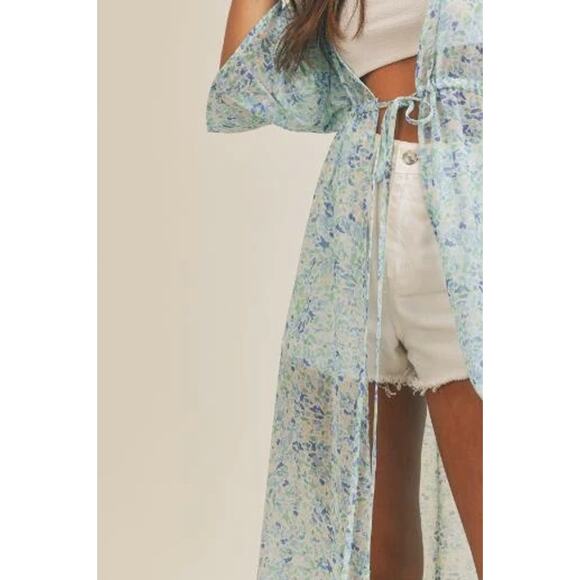 Sadie & Sage The Flask & Feel Sheer Kimono Tie Wrap Top // M - Picture 2 of 13